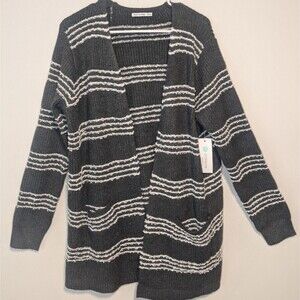 Pink Clover Two Pocket XL Cardigan Striped Lightweight Open Knitted New W/ Tags